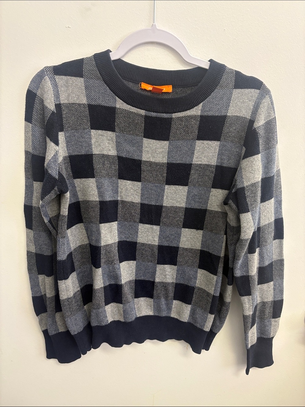 Joe Fresh Navy and Gray Check Crewneck Sweater